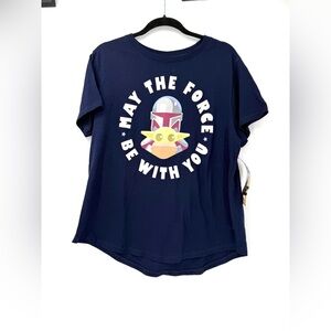 Star Wars Navy Short Sleeve Graphic Tee with Colorful Baby Yoda & Helmet Design